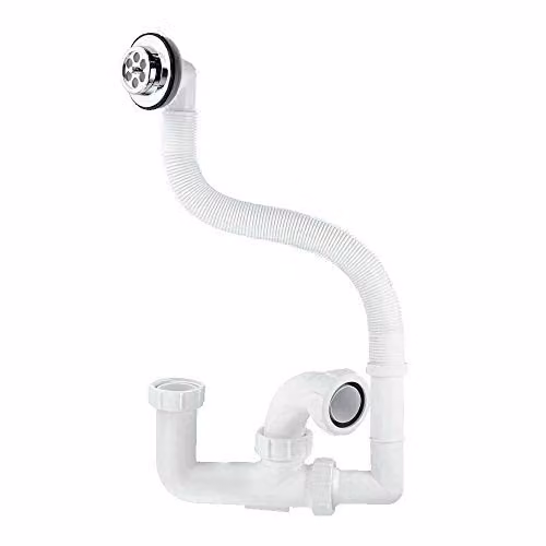 McAlpine 1.5 inch x 75mm Plastic Bath Trap with Flexible Overflow in White and Silver – 3
