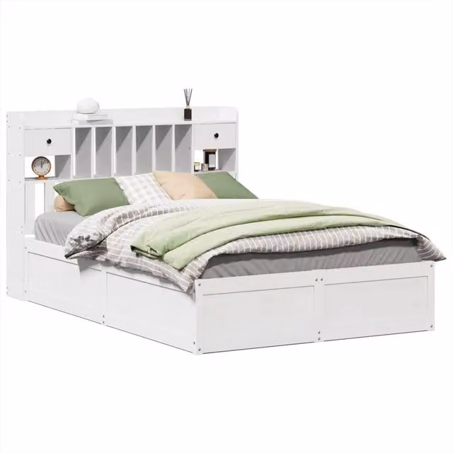 Berkfield Home White Solid Wood Pine Bed Frame with Drawers W/D/H: 160 x 200 cm