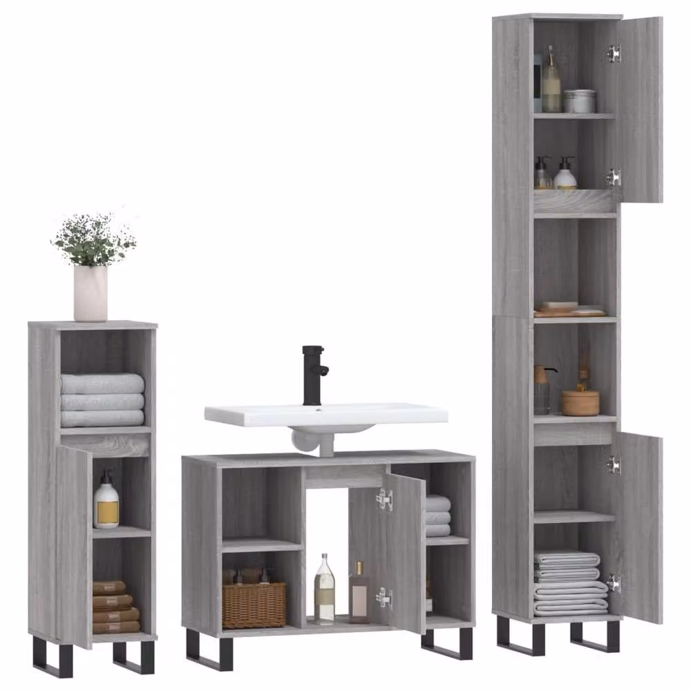 Berkfield Home 3 Piece Modern Grey Bathroom Furniture Set – 2