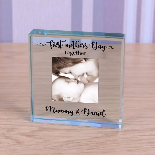 Uniqueful Personalised First Mothers Day Together Glass Token for Mum in Transparent and Beige