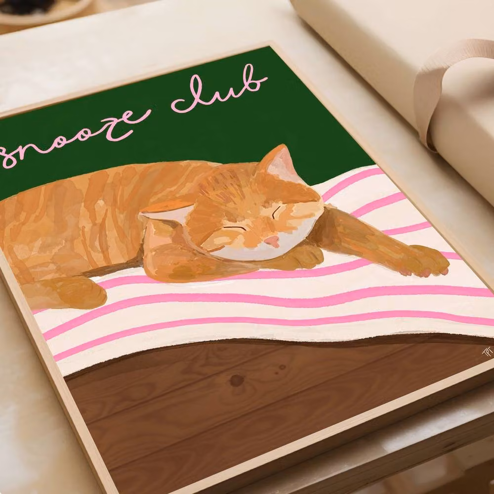The Paper Tail Snooze Club Ginger Cat Art Print in Orange and Multicolour, Size: A3 – 4