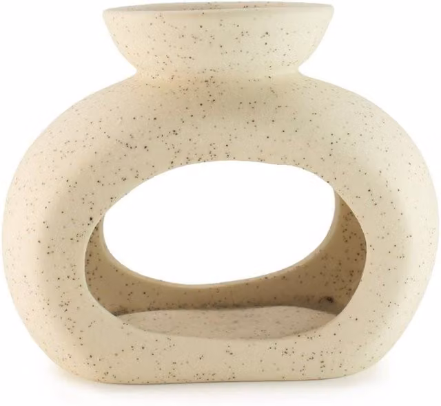 KDMD Ceramic Zen Oval Pebble Tealight Oil Burner in Speckled Off-White