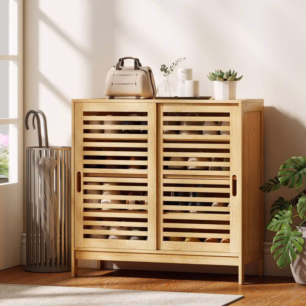 STILVORA Scandinavian Shoe Cabinet with Sliding Doors and Internal Shelves in Sand – 2