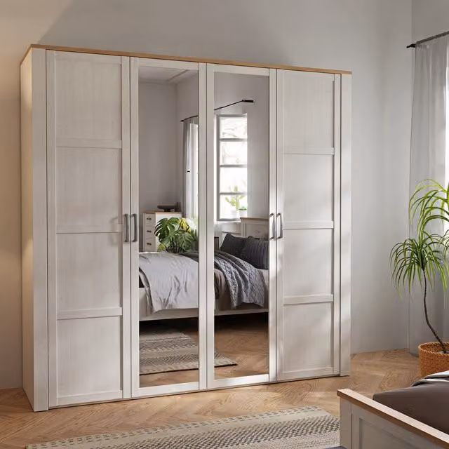 Furniture To Go Bohol 2 Door Wardrobe with Mirrors in Riviera Oak and White