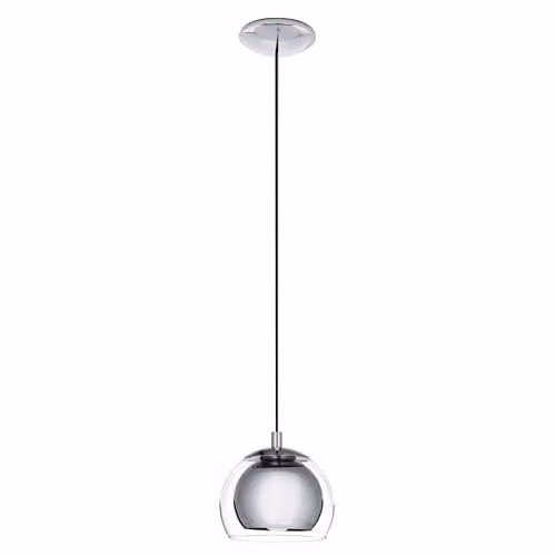 Eglo Rocamar Modern Round Glass and Metal Pendant Light in Silver and Chrome