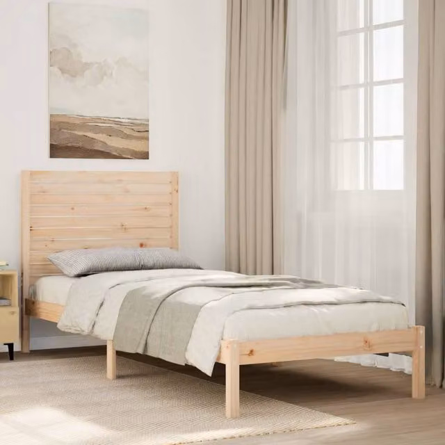 Berkfield Home Extra Long Solid Wood Bed Frame in Brown, W: 90 cm, L: 210 cm