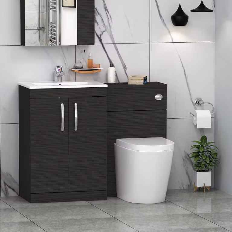 Royal Bathrooms Turin 1100mm Hale Black 2-Door Minimalist Basin and Cesar Back to Wall Toilet Pack