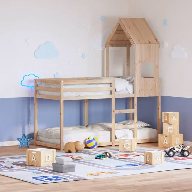 Berkfield Home Single Solid Wood Pine Bunk Bed in Brown, W/D/H: 90 x 190 cm