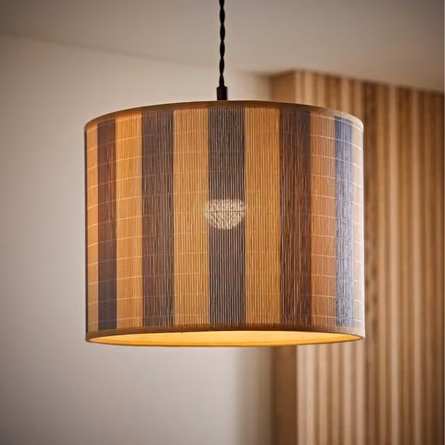 Lori Stripe Blue and Multicolour Bamboo Drum Ceiling Lamp Shade with Clip-on Fitting
