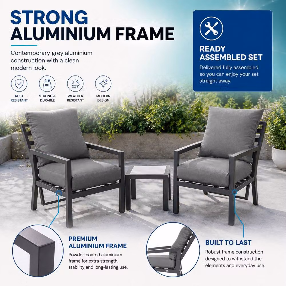 Shatchi Monte Carlo 2 Seater Reclining Bistro Set with Cushions in Grey – 6