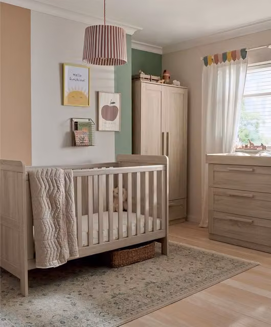 Mamas & Papas Atlas 3 Piece Cotbed Range with Dresser Changer and Wardrobe in Light Oak