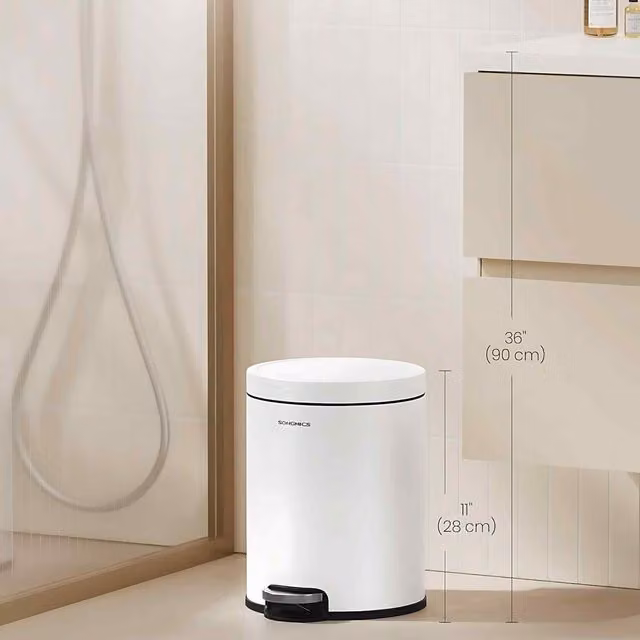 The Bazaarist Steel Bathroom Pedal Bin with Soft Close Lid and Removable Inner Bucket, Cloud White