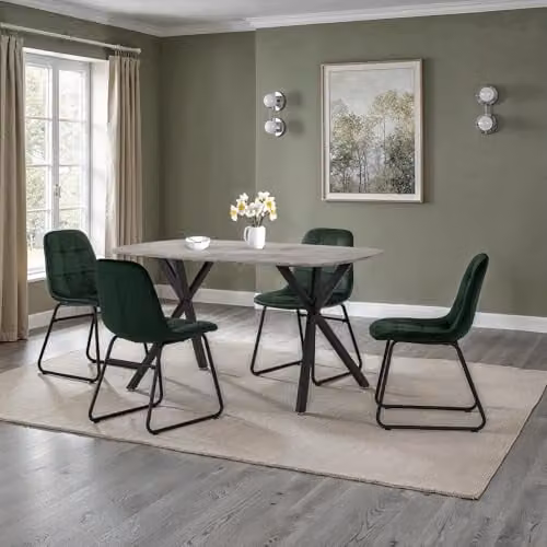Seconique Athens Rectangular Dining Set with Concrete Effect Table and 4 Green Lukas Chairs – 6