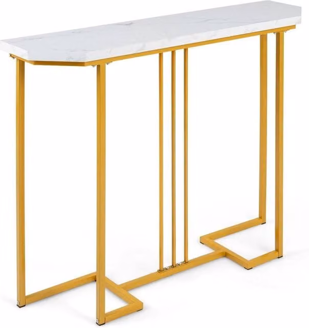 VOGREX Modern Narrow Faux Marble Console Table in White and Gold, W: 110 cm, H: 91 cm
