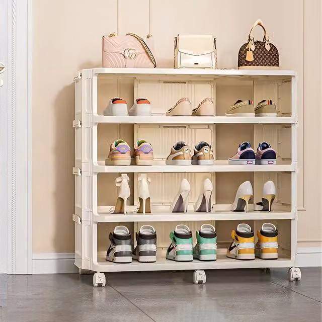 Livingandhome 5-Tier Rolling Shoe Rack in White