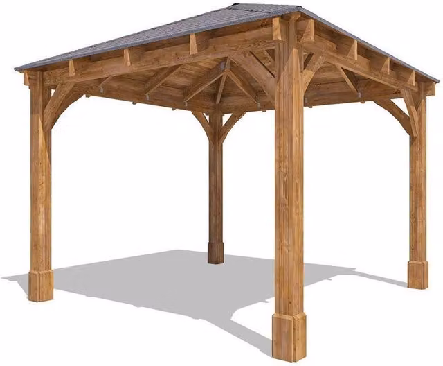 Dunster House Leviathan Heavy Duty Wooden Gazebo with Bitumen Hip Roof Shingles, Brown, 3 x 3 m