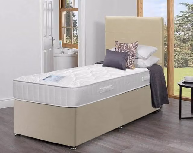 Highgrove Solar Pocket 1000 Divan Bed, Large Single, Silver and Beige Fabric Upholstered, W/D: 90 x 190 cm
