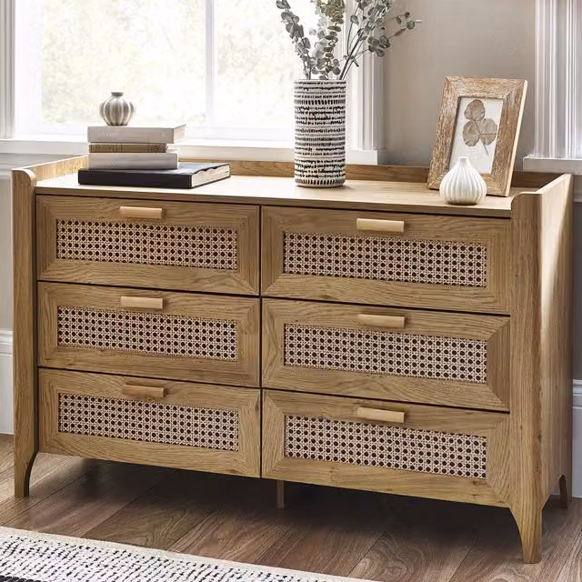Julian Bowen Sydney 6 Drawer Chest in Brown Wood and Rattan