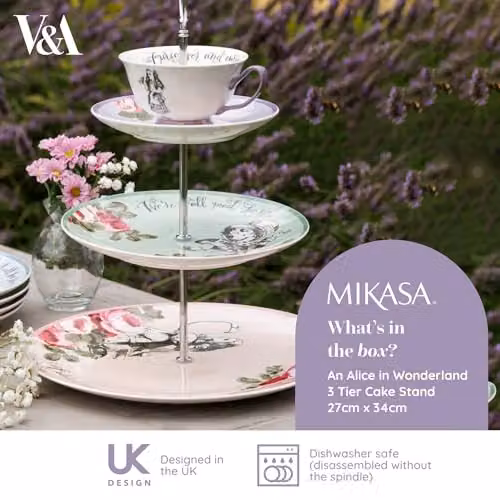 Mikasa and the V&A Alice in Wonderland 3-Tier Cake Stand with Teacup, Multicolour Floral Bone China Afternoon Tea Set – 2