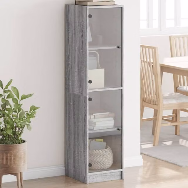 Berkfield Home Modern Highboard with Glass Doors in Grey Sonoma, W/D/H: 35 x 37 x 142 cm