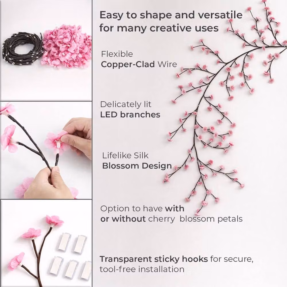 Neo Pink Cherry Blossom LED Fairy Lights Garland with 144 LEDs and Remote Control – 2