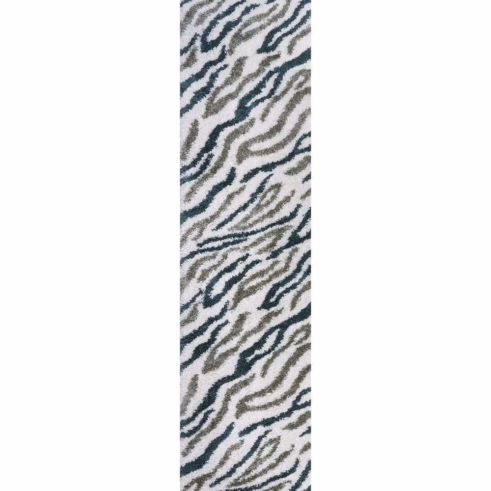 THE RUGS Moodi Abstract Design Shaggy Soft High Pile Living Room Rug and Runner in Green and Multicolour, W/D/H: 80 x 300 cm – 7