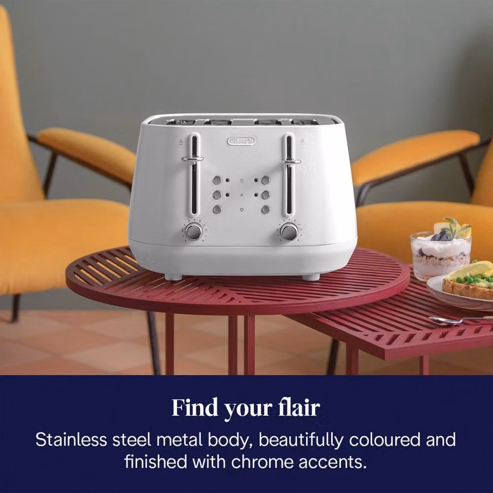 DeLonghi Eclettica White Variable Temperature 1.7L Kettle and 4-Slice Stainless Steel Toaster Set – 2