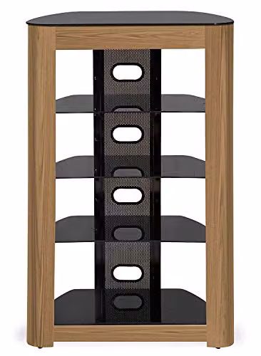 Centurion Supports Zinnia 5-Shelf Gloss Black and Mountain Oak Real Wood Veneer AV Rack Glass Multimedia Stand W/D/H: 102 x 49 x 68 cm – 7