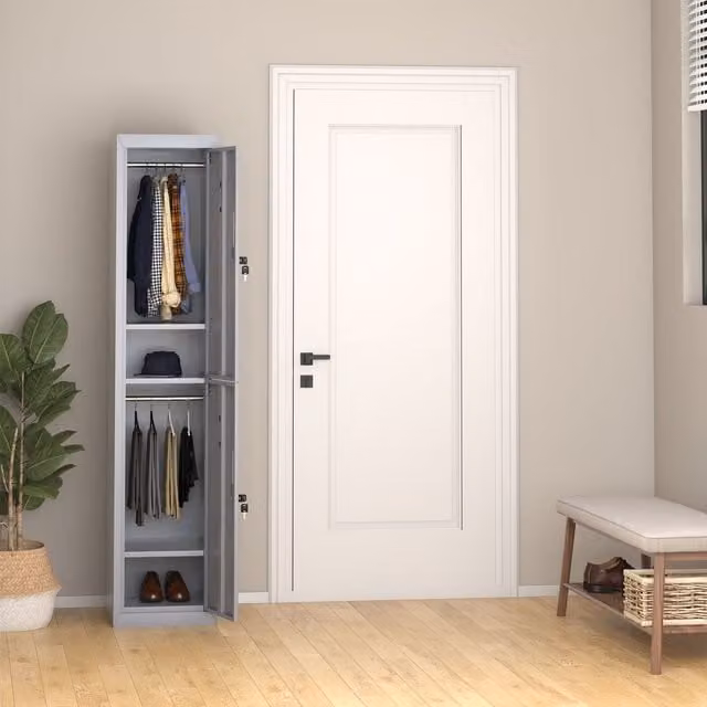 HOMCOM VINSETTO Grey Metal Office Storage Cabinet with Adjustable Shelves and Lock, H 180 x W 38 cm