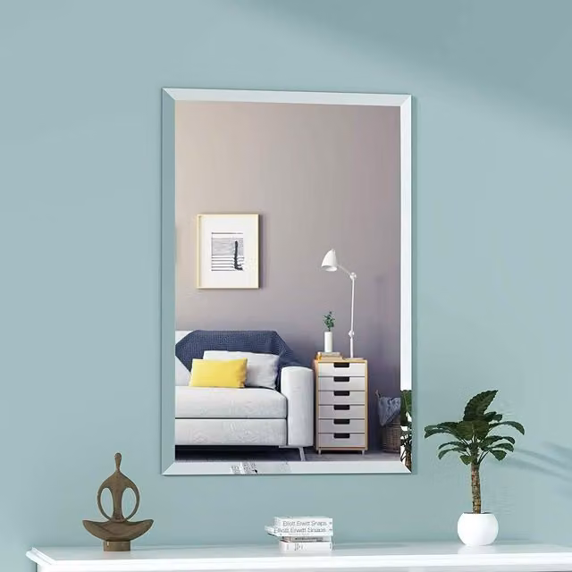 DEENZ Minimalist Frameless Rectangular Wall Mounted Glass Mirror in Silver