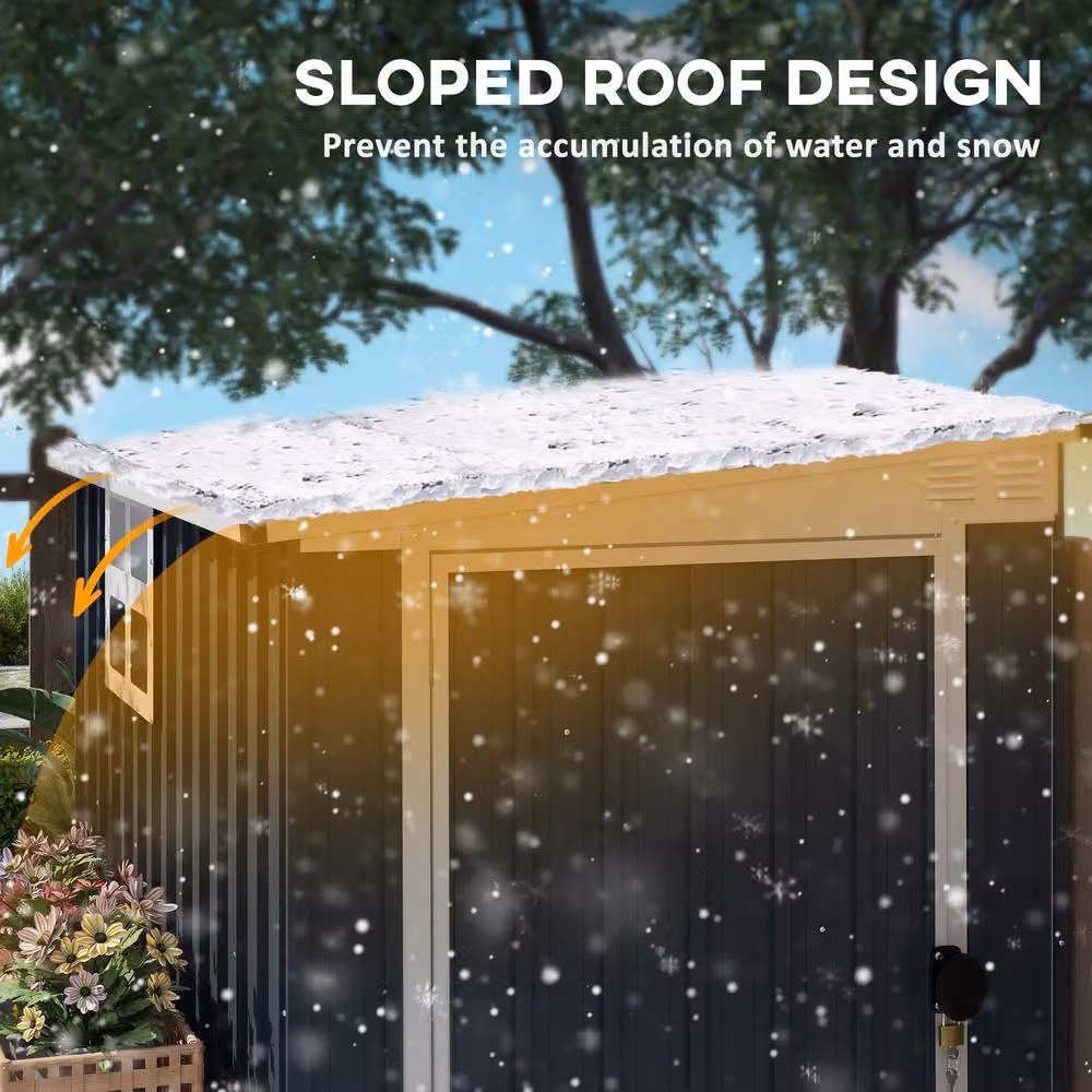 Rolipo Metal Pent Garden Shed with Window and Lockable Door, Dark Grey, W/D/H: 121.92 x 117.0 x 182.88 cm – 7