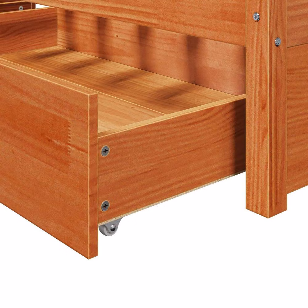 Berkfield Home Solid Pine Wood Bed Frame with Drawers, Wax Brown, 200 x 200 cm – 3
