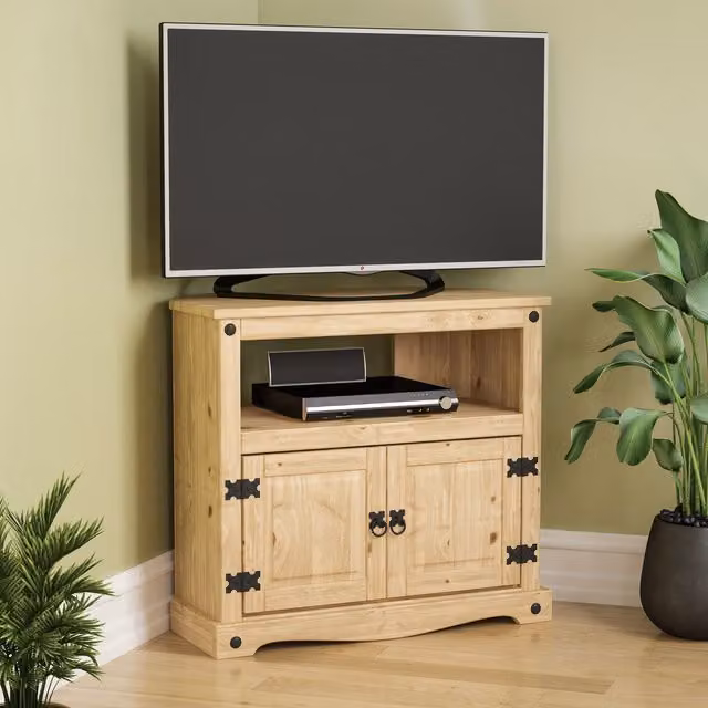 Vida Designs Rustic Brown Pine Wood Living Room TV Unit