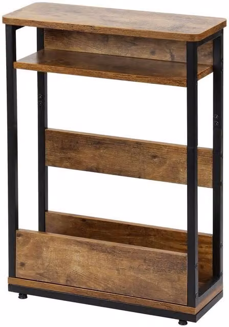 NESTLUNE Brown 3 Tier Narrow Side Table with Storage Shelf