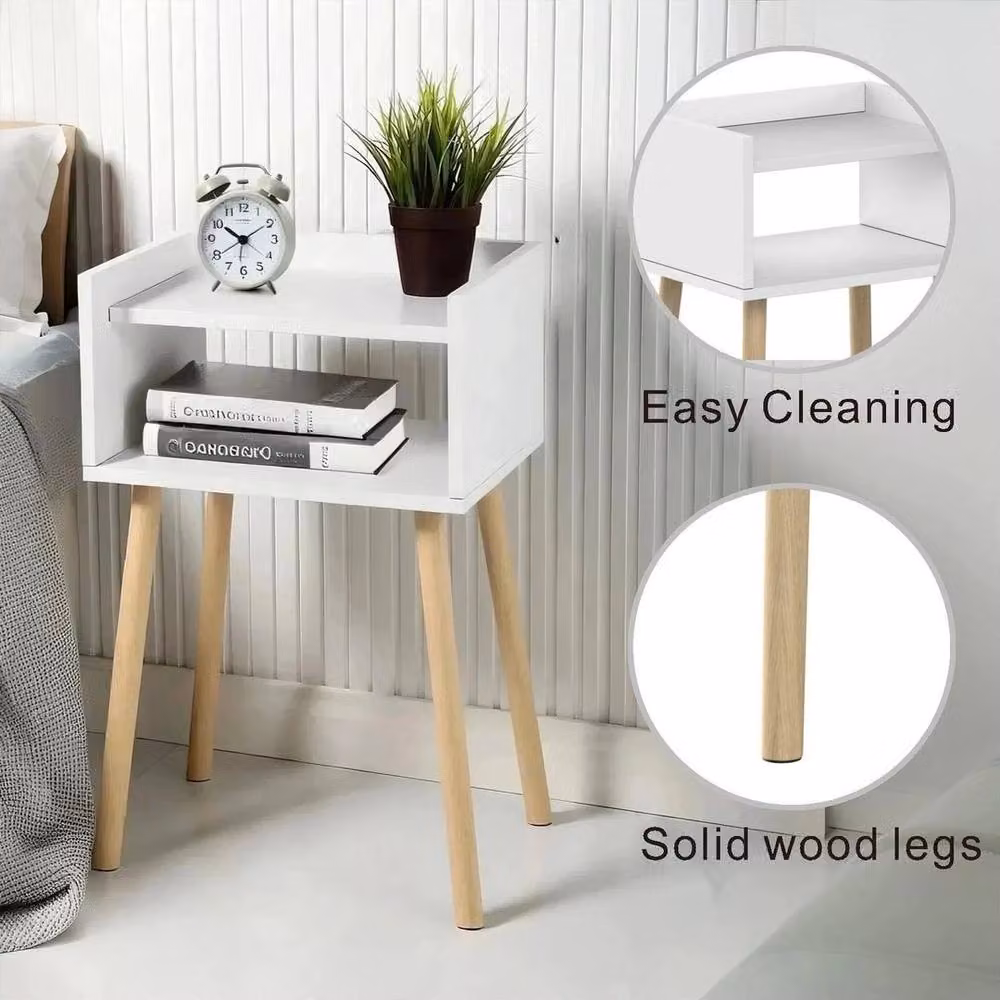NESTLUNE Modern White and Brown Wooden Bedside Table for your Bedroom – 2