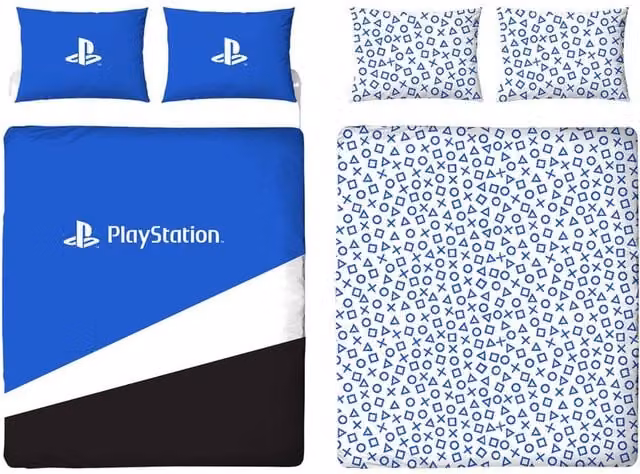 Playstation Reversible Graphic Duvet Cover and Pillowcase Set in Blue, W: 90 cm, L: 200 cm