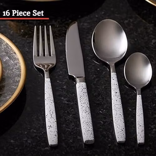 Premier Housewares Elegant 16 Piece Marble Pattern Stainless Steel Cutlery Set in White and Silver – 2