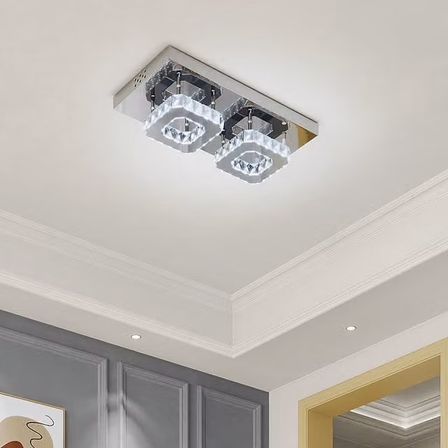 Komore Square Crystal LED Flush Ceiling Light in Silver and Chrome