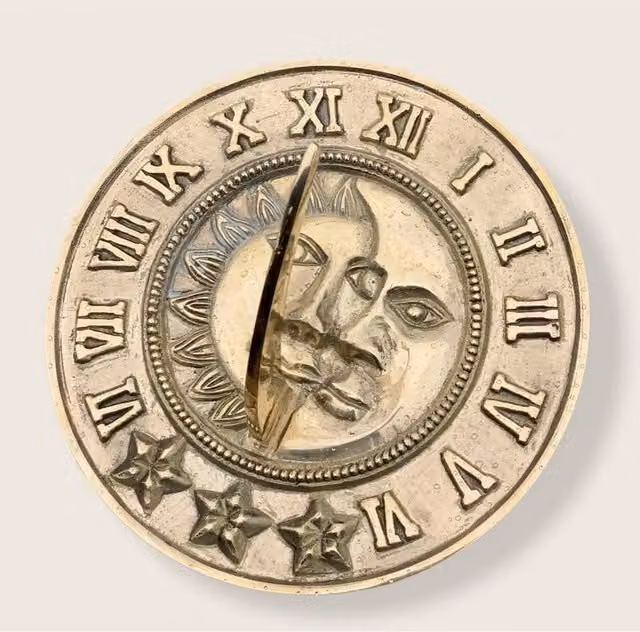 Buttercup Farm Brass Sun & Moon Sundial Garden Ornament, Gold, Diameter: 20.32 cm