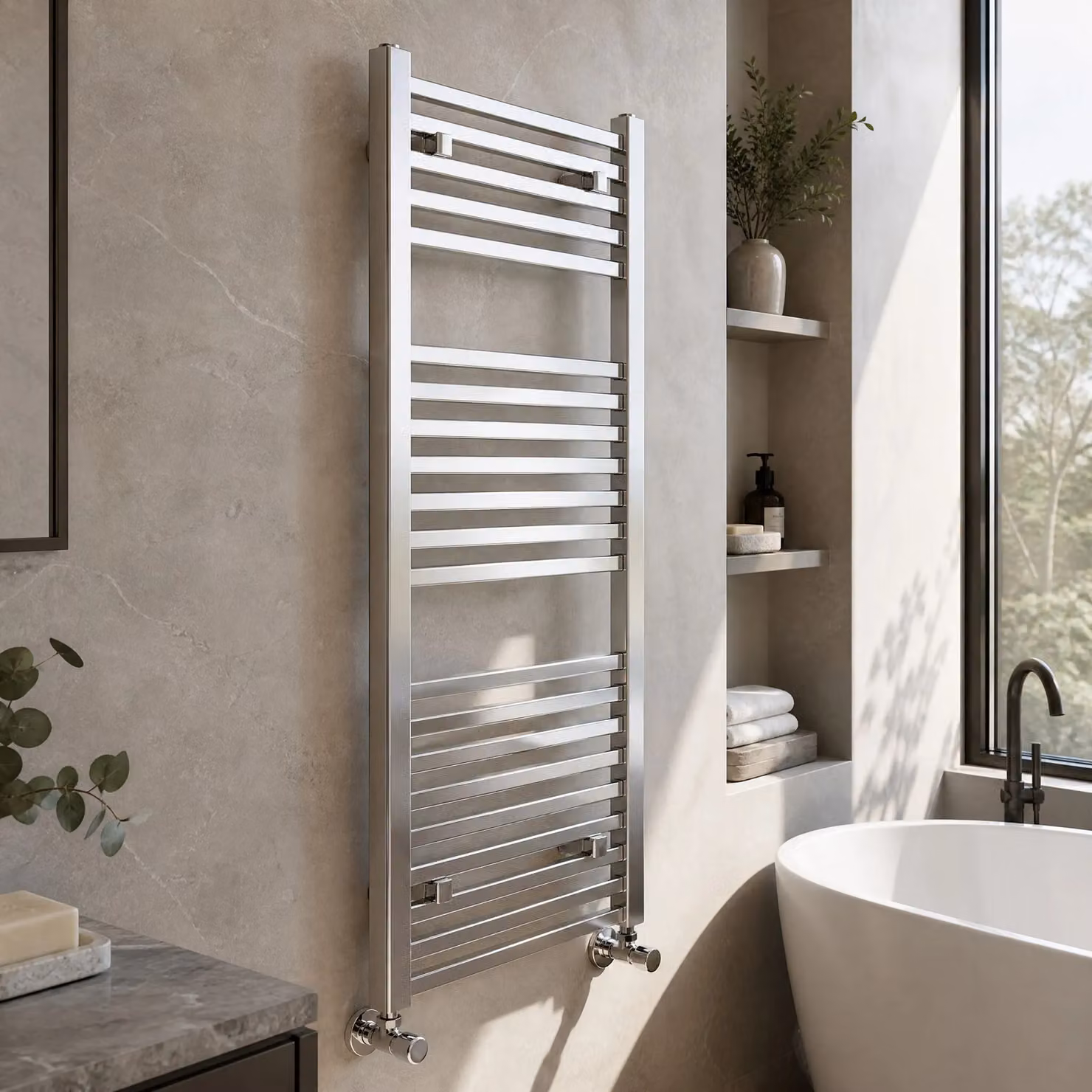 Balterley Heated Vertical Towel Ladder Square Rail, Silver Chrome, H 120 cm x W 50 cm – 3