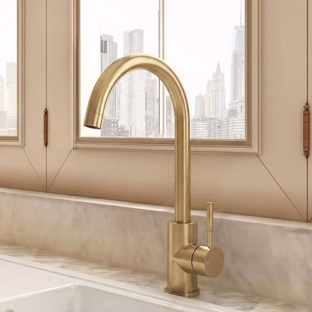 Balterley Round Kitchen Sink Mixer Tap, Brushed Brass, H 35.5 cm x W 23.7 cm x D 20.0 cm – 3