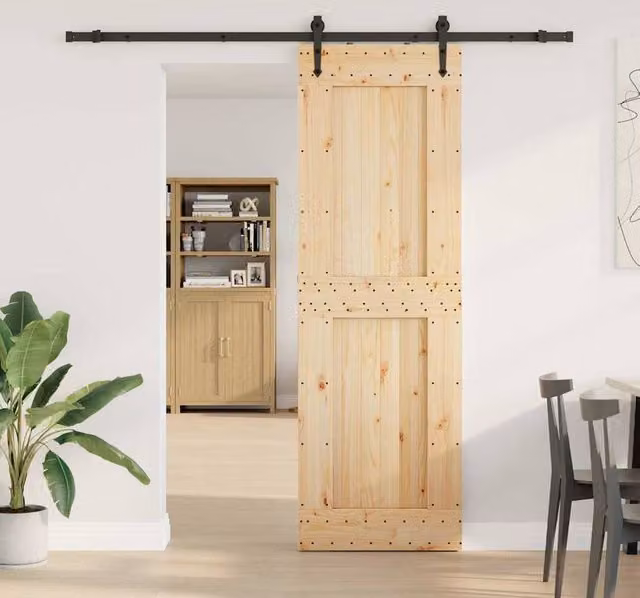 Berkfield Home Modern Sliding Door with Hardware Set in Beige Solid Wood, W: 70 cm, H: 210 cm