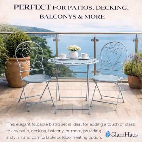 GlamHaus Monaco 3 Piece Metal Bistro Set in Antique Grey – 3