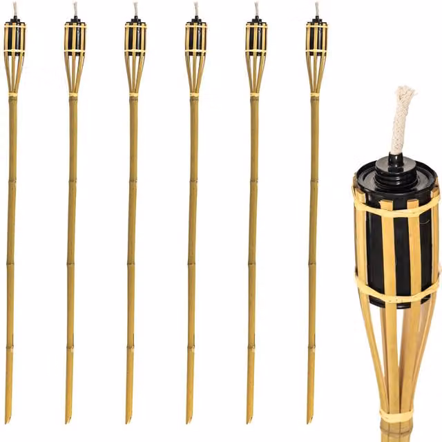 Harbour Housewares Pack of 6 Bamboo Garden Fire Torches in Yellow and Brown, Height: 113 cm