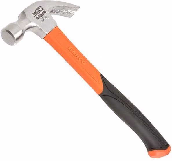 Bahco 428 Curved Fibreglass Claw Hammer, 570g, Orange and Black