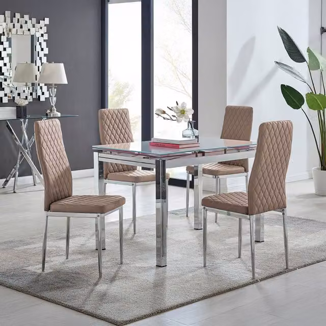 Furniturebox Enna White Glossy Glass Extending Modern Kitchen Dining Table and 4 Milan Chairs in Black and White