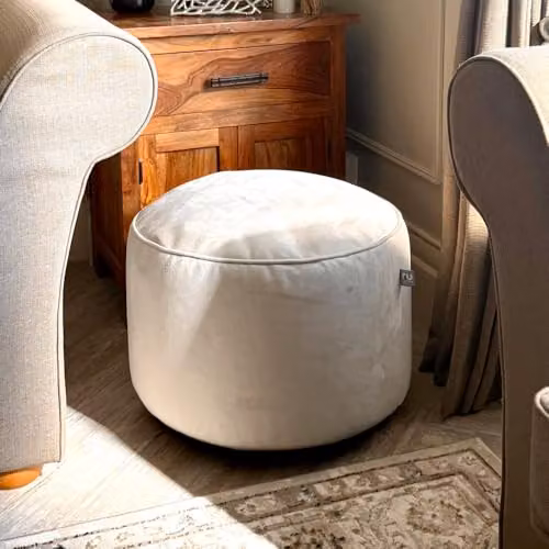 rucomfy Beanbags Velvet Pouffe Ottoman in Beige, W55cm x H38cm
