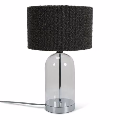 ValueLights Glass and Silver Chrome Metal Bedside Table Lamp with Charcoal Grey Fabric Lampshade and LED Bulb Included – 1