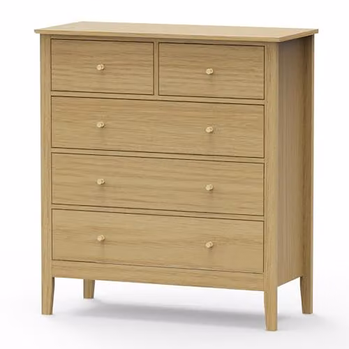 Core Products Henley 5 Drawer Chest of Drawers in Light Oak with Gold Handles – 3