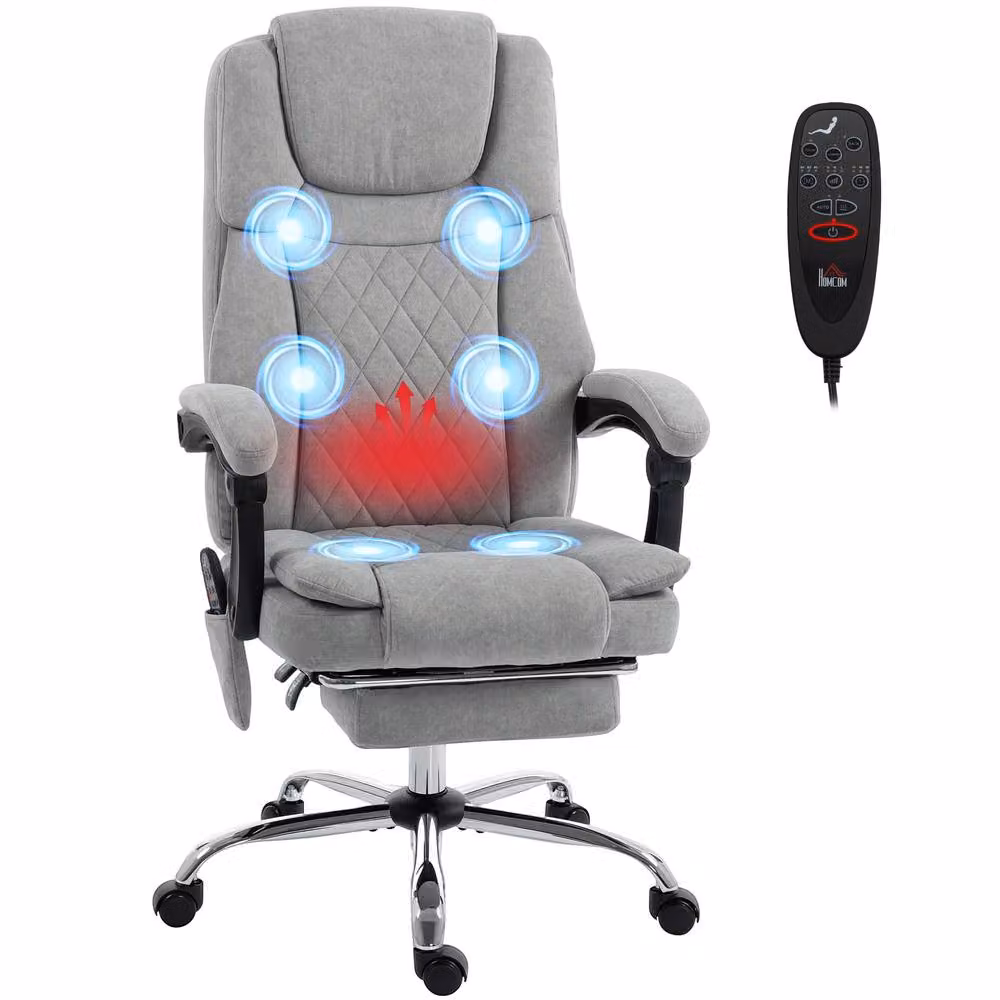 STILVORA Grey Velvet Executive Office Chair with Footrest and Headrest – 4